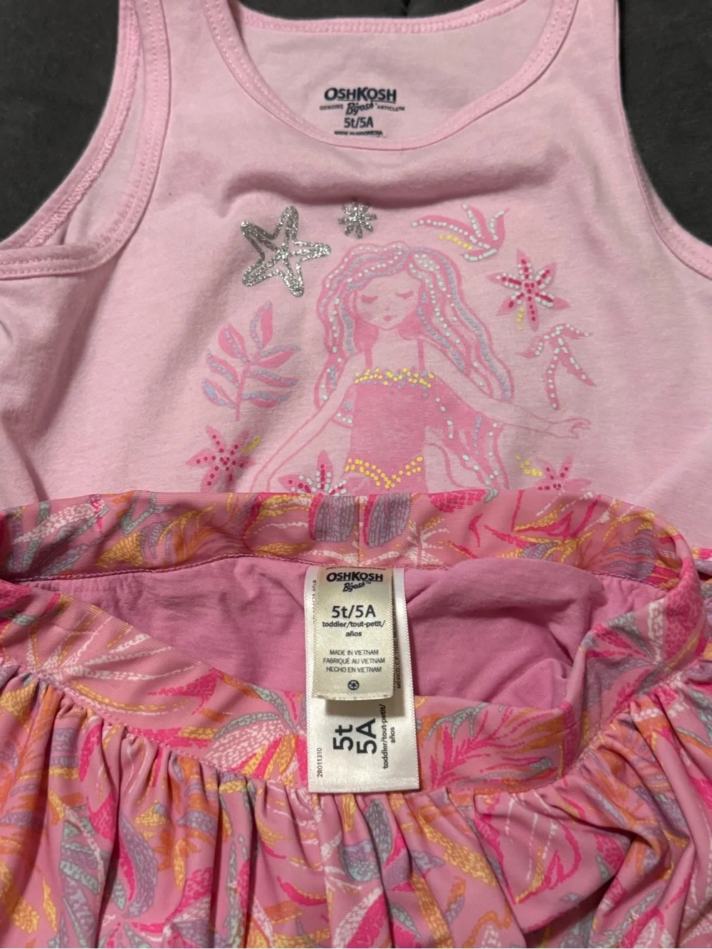 Set -OshKosh B'gosh Pink Mermaid Tie-Front Tank Top with matching tropical skirt